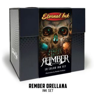 Tattoo artist Rember Orellana has developed a style best described as surrealistic gothic. He worked with Eternal Ink to perfect this set of his signature ink hues. The 10 color set includes a four-step sepia group calibrated to create smooth transitions,