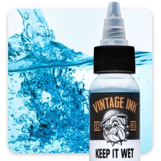 Keep It Wet is a multipurpose additive formulated by our ink mixing team. It is CLEAR and will not alter the hue of the ink.
As the name implies, now you can keep your cap of ink wet as you tattoo. Add a drop or two of Keep It Wet into your ink cap to